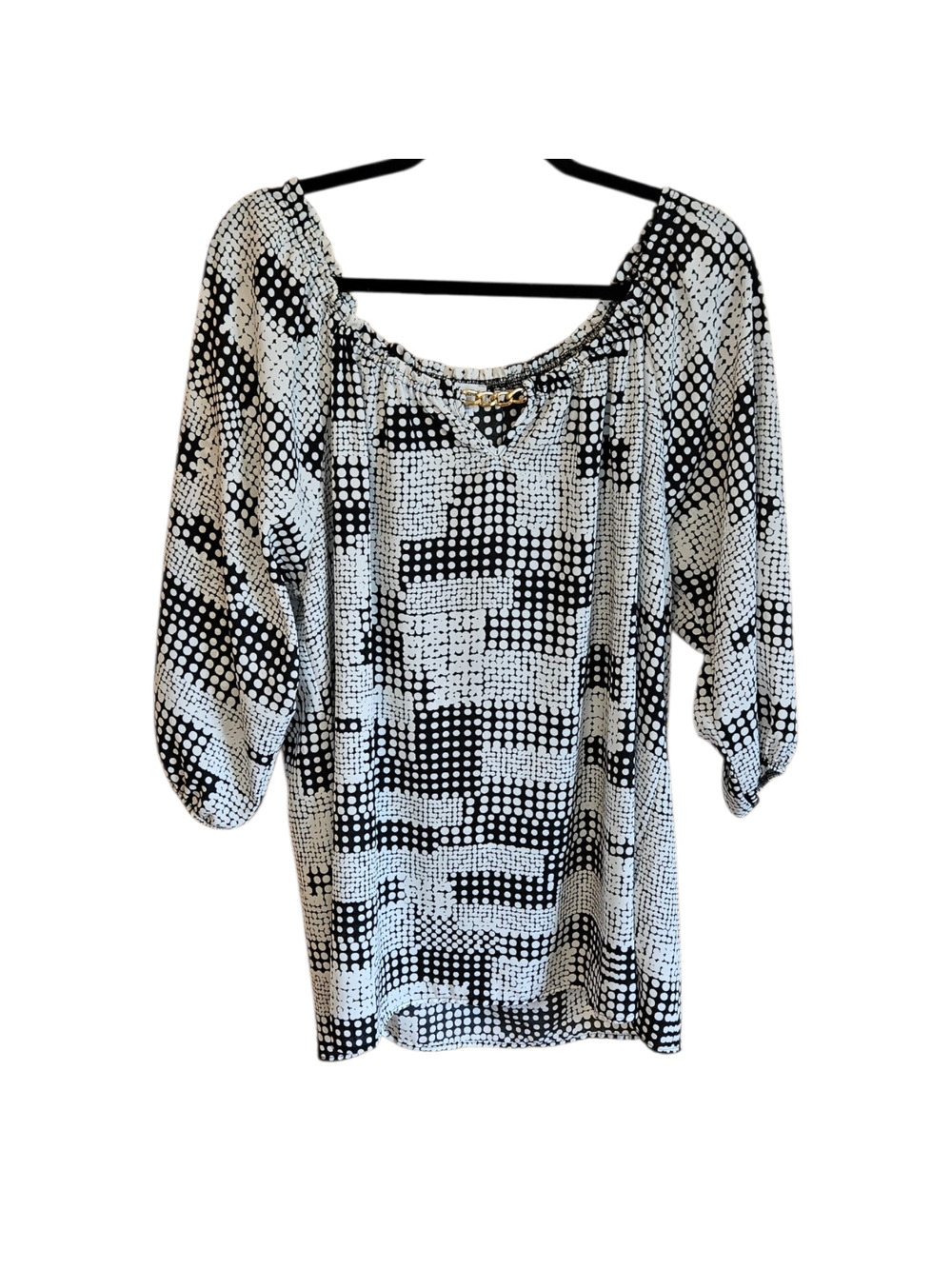 Avenue Plus Size 18/20 Black White Polka Dot Gold Chain Cold Shoulder Blouse